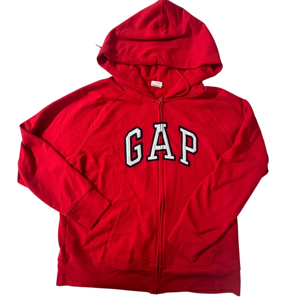 Gap Hoodie Womens XL Red Full Zip Classic Logo Fleece Sweatshirt FAL21 255045-25
